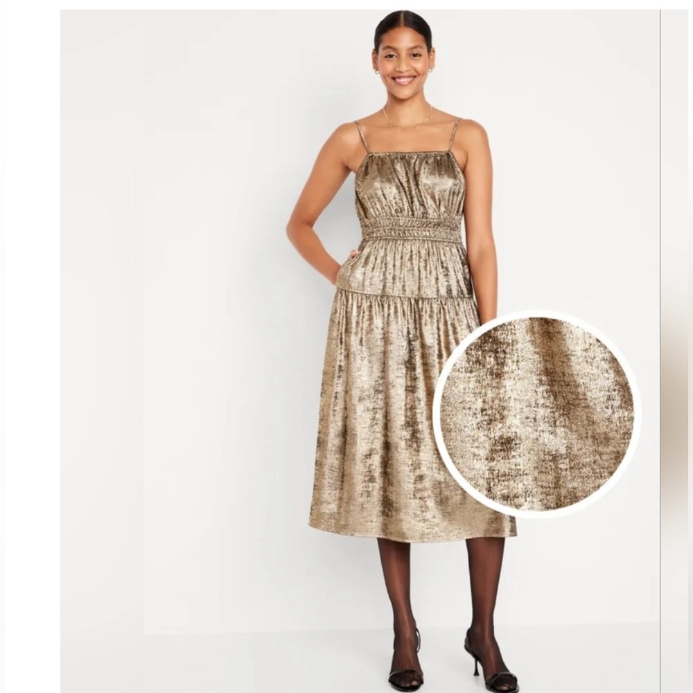NWT Old Navy Gold Lame Midi Dress, sz M Tall